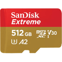 SANDISK SANDISK MicroSD Extreme kártya 512 GB, 190/130 MB/s, A2, C10, V30, UHS-I, U3, SDSQXAV-512G-GN6MA (121589)