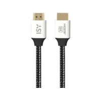 ISY ISY IHD-5020 HDMI 2.1 összekötő kábel, szövet borítás, max 8K 60Hz, 48 Gbps, 2 méter (2V225511), fekete-fehér