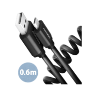 AXAGON AXAGON USB-A - microUSB adat és töltő spirálkábel, 35-60 cm, fekete (BUMM-AM10TB)