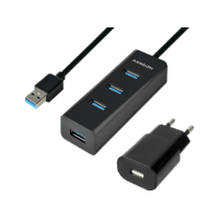 AXAGON AXAGON USB 3.0 mini 4 portos USB HUB + hálózati adapter, 120 cm kábel, fekete (HUE-S2BP)