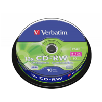 VERBATIM VERBATIM CD-RW újraírható lemez, 700 MB, 10 db hengeren (43480)