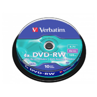 VERBATIM VERBATIM DVD-RW újraírható lemez, 4,7 GB, 10 db hengeren (43552)
