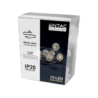 ENTAC ENTAC Karácsonyi beltéri füzér, áttetsző műanyag golyó, 10 LED, meleg fehér, 1m (2x AA) (ECL-CPB-10WW)