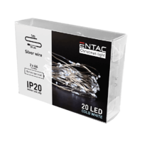 ENTAC ENTAC Karácsonyi beltéri drótfüzér, 20 LED, hideg fehér, 1m (2x AA) (ECL-S20CW)