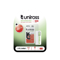 UNIROSS UNIROSS 9V tölthető akkumulátor 200 mh, (1009V 200MAH NI-0091)