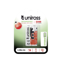 UNIROSS UNIROSS hybrio 2xAA ceruza tölthető akkumulátor 2500mAh, 2db/csomag (UH2AA2500)