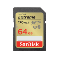 SANDISK SANDISK Extreme SDXC memóriakártya, 64 GB, 170/80 MB/s, UHS-I, Class 10, U3, V30 (121579)