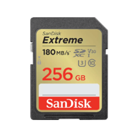 SANDISK SANDISK Extreme SDXC memóriakártya, 256 GB, 180/130 MB/s, UHS-I, Class 10, U3, V30 (121581)
