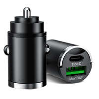 AUTOLIFE 2 portos MAX 100W-os autós gyorstöltő adapter - 12/24V – USB-A + USB-C (PD/QC)