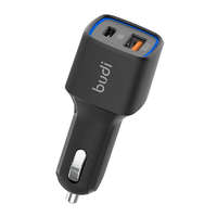 B-UDI B-UDI LED autós töltő, USB + USB-C, 18W, PD + QC 3.0 (fekete)