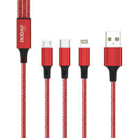 Dudao USB kábel Dudao TGL2 3 az 1-ben USB-C / Lightning / USB 2.4A, 1.2m (piros)