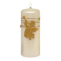 Karácsonyi gyertya henger forma angyal mintával 15 cm fehér-arany