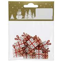 Karácsonyi dekor szórható dekoráció fából 2,6 cm x 2,8 cm fehér - piros 9 db