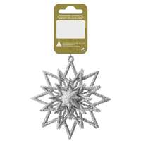 Felakasztható műanyag ragyogó csillag ezüst 10 cm