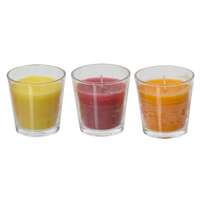 Citronella gyertya üvegben 3-féle változatban 7,5 cm x 7,5 cm többféle szín