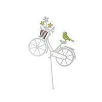  Bicikli virágkosárral, madárral betûzõs fém 23x57 cm fehér, zöld