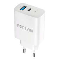 Forever Forever Tc-07-30Ac hálózati töltő USB-A és Type-C bemenettel Pd 30W fehér