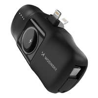 Wozinsky Wozinsky WF16-YLS mini powerbank 5000mAh 15W Lightning csatlakozóval, beépített Type-C kábellel + vezeték nélküli Apple Watch töltés - fekete