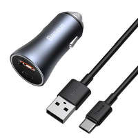 Baseus Baseus Arany Kontaktorok Pro gyors autós töltő Type-c USB / USB 40 W Power Delivery 3.0 Quick Charge 4+ SCP FCP AFC + USB - Type-c USB-kábel szürke (TZCCJD-0G)