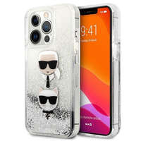 Karl Lagerfeld Karl Lagerfeld KLHCP13XKICGLS iPhone 13 Pro Max 6,7" ezüst folyékony csillogó kristályos keménytok Karl&Choupette fej