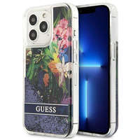 Guess Guess GUHCP13XLFLSB iPhone 13 Pro Max 6,7" kék virág folyékony csillogó kristályos keménytok