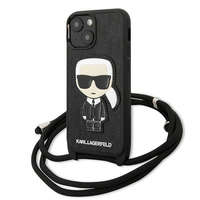 Karl Lagerfeld Karl Lagerfeld KLHCP13SCMNIPK iPhone 13 mini 5,4" keménytok fekete bőr monogramos és zsinóros ikonikus tok