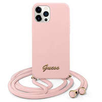 Guess Guess GUHCP12LLSCLMGLP iPhone 12 Pro Max 6,7" rózsaszín fém logós keménytok zsinórral