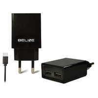 Beline Beline hálózati töltő 2xUSB csatlakozóval és USB-A - Type-C kábellel 2A fekete