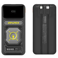 AWEI AWEI P77K powerbank 10000mAh 22.5W beépített Lightning és Type-C kábellel - fekete