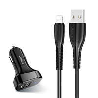 USAMS USAMS autós töltő 2xUSB C13 2,1A lightning fekete NTU35LC13TZ