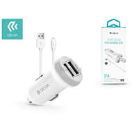 Devia Devia szivargyújtós töltő adapter 2xUSB bemenettel + USB - Lightning kábel - 5V/3,1A - Devia Smart Series Dual Car Charger Suit - fehér