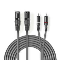 Nedis Nedis XLR 3-tűs Dugasz x2, RCA Dugasz x2, PVC, nikkelezett, szimmetrikus audió kábel, 3m, sötét szürke (COTH15210GY30)
