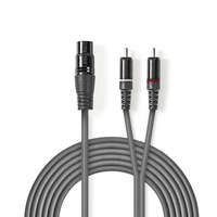 Nedis Nedis XLR 3-Tűs Aljzat, RCA Dugasz x2, PVC, nikkelezett, szimmetrikus audió kábel, 3m, sötét szürke (COTH15220GY30)