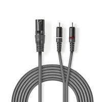 Nedis Nedis XLR 3-Tűs Dugasz, RCA Dugasz x2, PVC, nikkelezett, szimmetrikus audió kábel, 3m, sötét szürke (COTH15200GY30)
