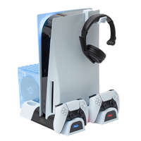 FroggieX FroggieX Cooling Charging Stand & Storage PS5 hűtő + dupla töltő állvány + játék tartó fekete-fehér (FX-P5-C3-W)