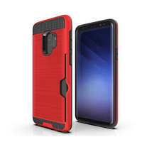 gigapack Műanyag telefonvédő (szilikon belső, közepesen ütésálló, bankkártya tartó, szálcsiszolt minta) PIROS [Samsung Galaxy S9 (SM-G960)]