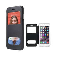 gigapack Tok álló, bőr hatású (FLIP, oldalra nyíló, átlátszó hátlap, hívásfelvételhez kivágás, S-View Cover) FEKETE [Apple iPhone 6S 4.7]