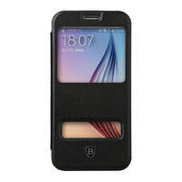 Baseus BASEUS Primary Color műanyag telefonvédő (FLIP, átlátszó hátlap, Dual View Window) FEKETE [Samsung Galaxy S6 (SM-G920)]