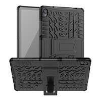 gigapack Defender műanyag telefonvédő (közepesen ütésálló, szilikon belső, kitámasztó, autógumi minta) FEKETE [Lenovo Tab P11 (TB-J606F)]