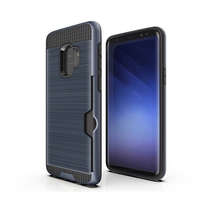 gigapack Műanyag telefonvédő (szilikon belső, közepesen ütésálló, bankkártya tartó, szálcsiszolt minta) SÖTÉTKÉK [Samsung Galaxy S9 (SM-G960)]