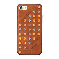 FIERRE SHANN FIERRE SHANN műanyag telefonvédő (bőr hatású hátlap, szegecses) BARNA [Apple iPhone SE 3 (2022)]