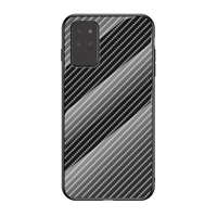 gigapack Telefonvédő szilikon keret (BUMPER, edzett üveg hátlap, karbon minta) FEKETE [Samsung Galaxy Note 20 5G (SM-N981F)]
