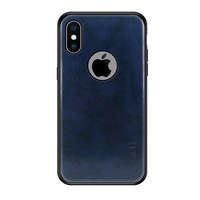Mofi MOFI műanyag telefonvédő (szilikon keret, bőr hatású hátlap, logó kivágás) SÖTÉTKÉK [Apple iPhone XS 5.8]
