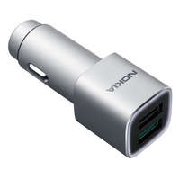 Nokia NOKIA autós töltő 2 USB aljzat (5V / 2400mA, gyorstöltés támogatás) EZÜST (DC-801_S)