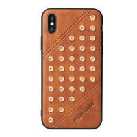 FIERRE SHANN FIERRE SHANN műanyag telefonvédő (bőr hatású hátlap, szegecses) BARNA [Apple iPhone XS 5.8]