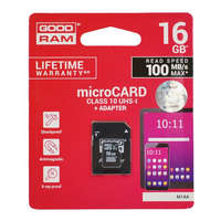 GoodRAM GOODRAM MEMÓRIAKÁRTYA TransFlash 16GB (microSDHC - Class 10, UHS-1m, M1AA-0160R11 utódja) + SD adapter (M1AA-0160R12/A)