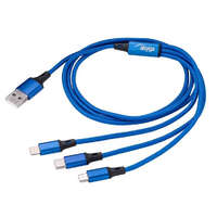 Akyga Akyga 3az1-ben USB-A - USB Micro B/USB type C/Lightning töltőkábel 1.2m kék-fekete (AK-USB-27)