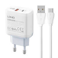 LDNIO LDNIO A2421C USB-A + USB-C 22.5W hálózati töltő + USB-A - USB-C kábel fehér
