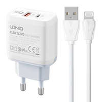 LDNIO LDNIO A2421C USB-A + USB-C 22.5W hálózati töltő + USB-A - Lightning kábel fehér