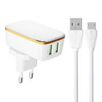 LDNIO LDNIO A2204 2xUSB-A hálózati töltő + USB-C-MicroUSB kábel fehér